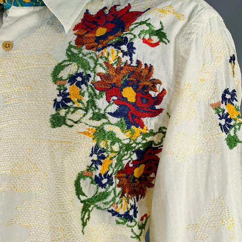 ROBERT GRAHAM Size XL Cream Multi Color Embroidery Cotton Long Sleeve Shirt