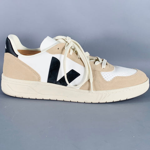 VEJA Size 11.5 White Beige Leather Color Block Sneakers