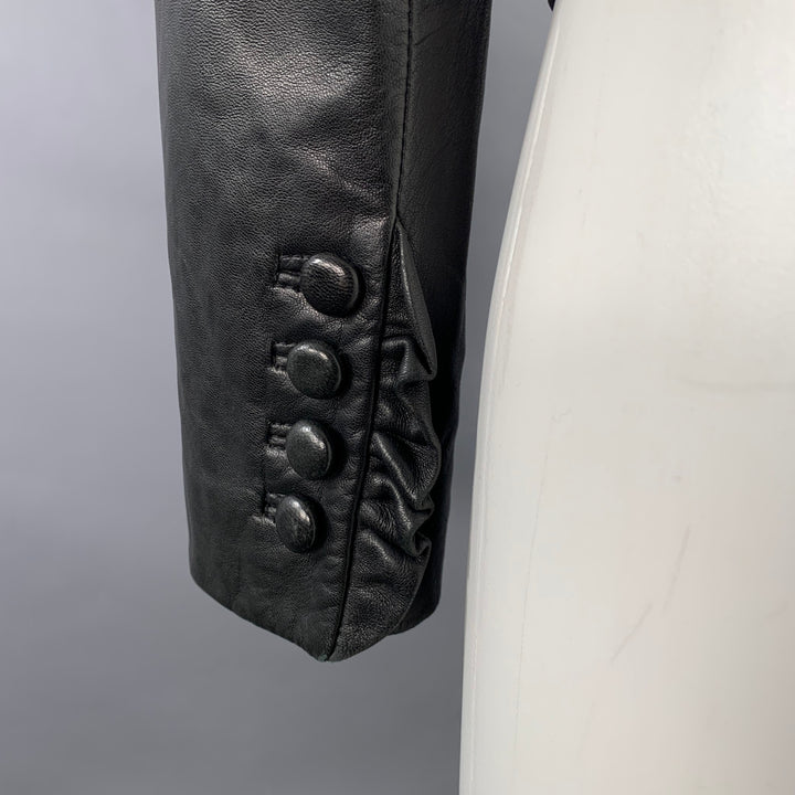 MILLY Size S Black Lambskin Leather Ruffle Jacket