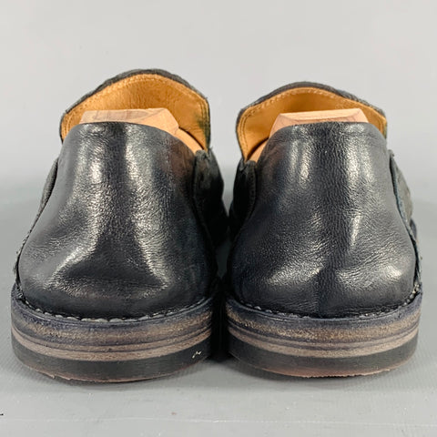 OFFICINE CREATIVE Size 8 Nadine Black Leather Distressed Slip On Loafers Flats