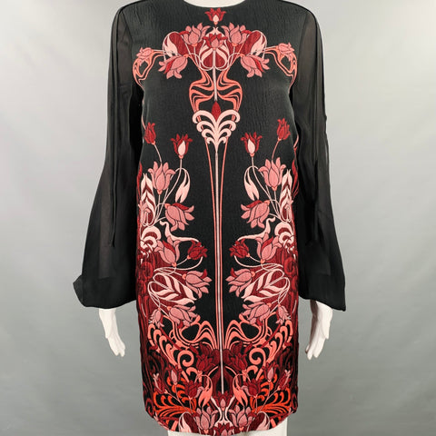 GIAMBATTISTA VALLI Size XS Black Burgundy Polyester Blend Floral Dress