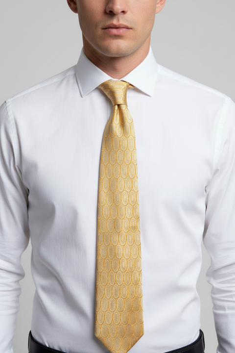 ZEGNA Yellow Gold Geometric Silk Tie