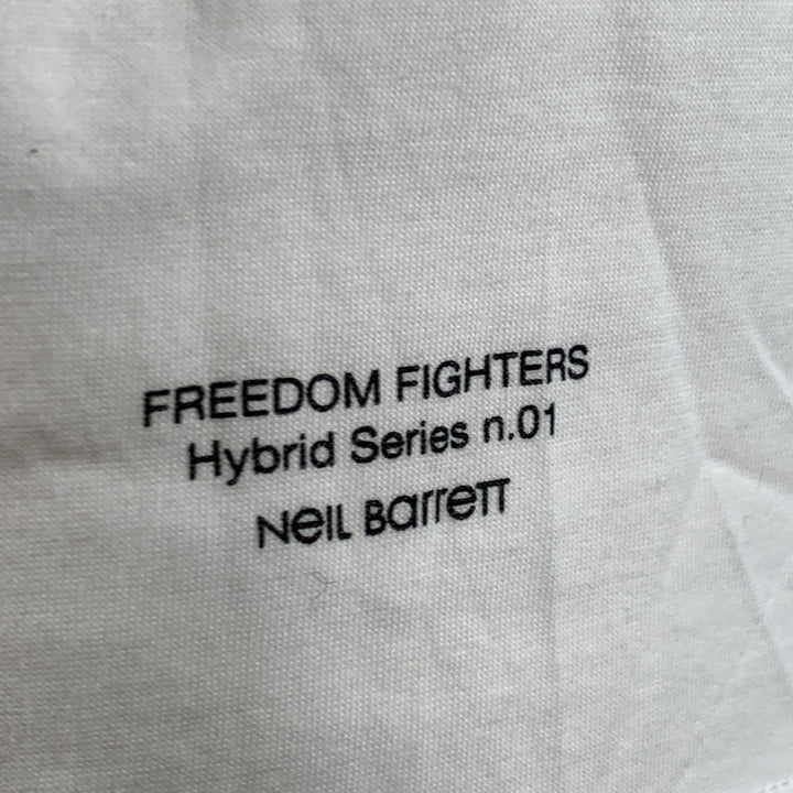 NEIL BARRETT Size M Freedom Fighters No 1 White Black Print Cotton Slim Fit Crew Neck T-shirt