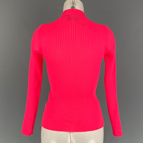 MSGM Size L Pink Polyester Ribbed Mock Neck Pullover