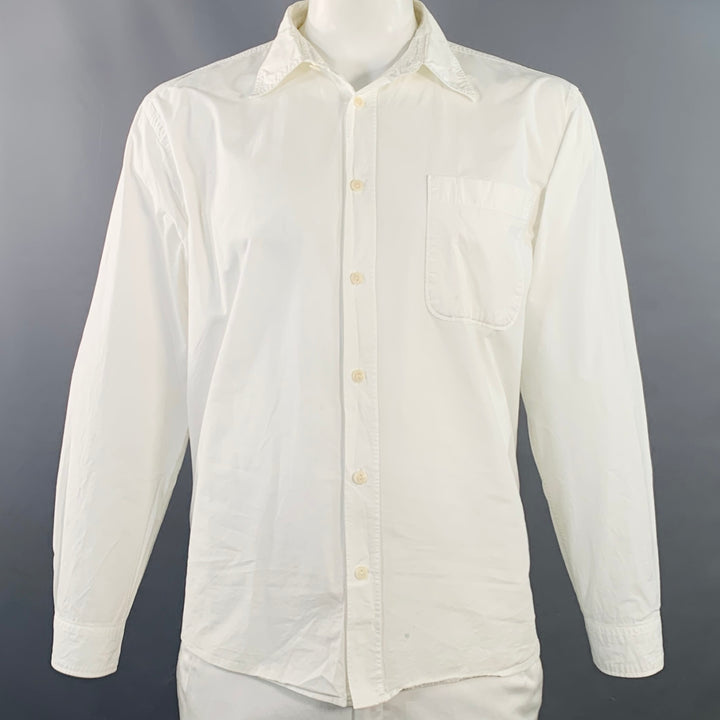 MERZ B. SCHWANEN Size XL White Cotton One Pocket Relaxed Fit Long Sleeve Shirt