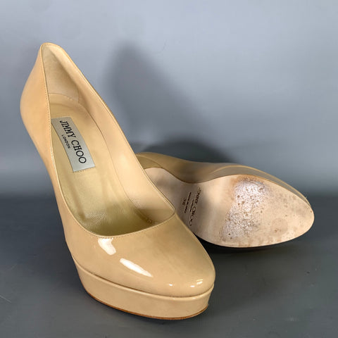 JIMMY CHOO Size 6 Tan Nude Patent Leather Stiletto Pumps