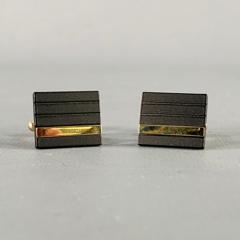 Boutons de manchette VINTAGE dorés et texturés noirs