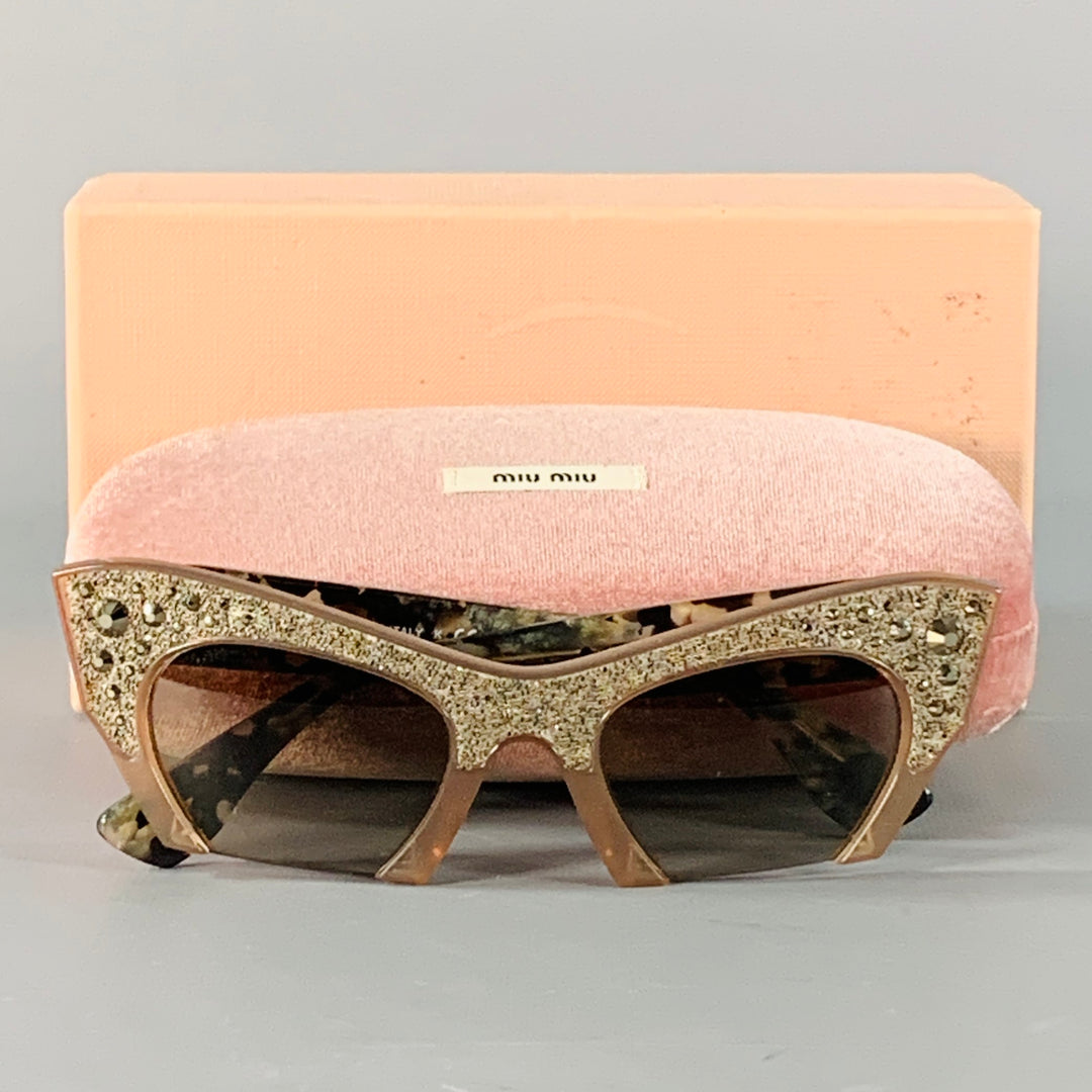 MIU MIU Rasoir Silver Taupe Rhinestones Acetate Semi Rimless Cat Eye Sunglasses