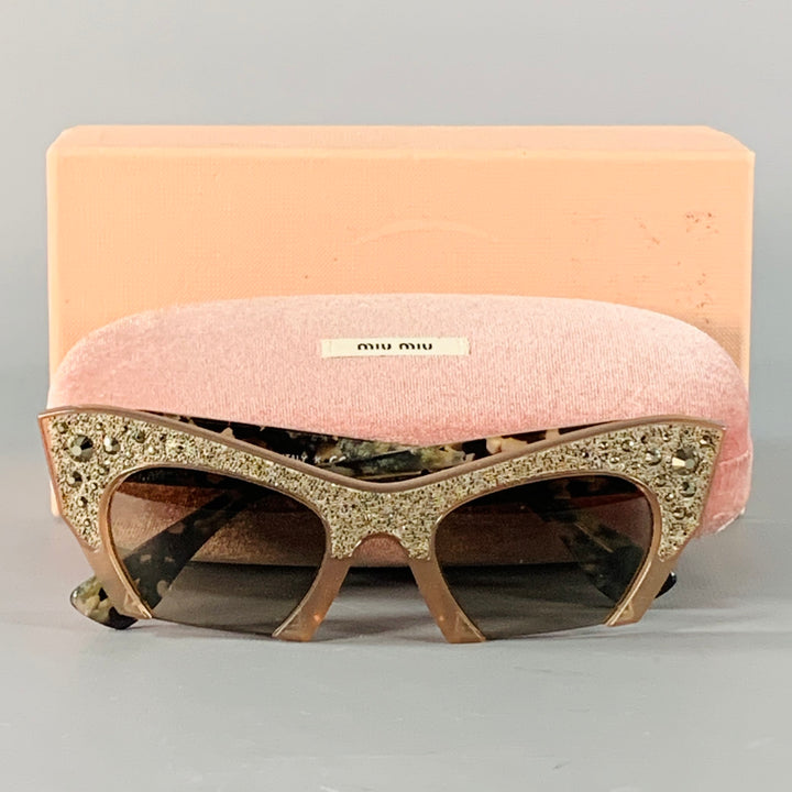 MIU MIU Rasoir Silver Taupe Rhinestones Acetate Semi Rimless Cat Eye Sunglasses