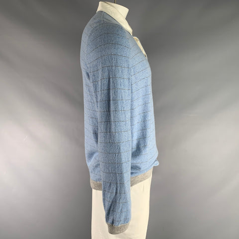 BRUNELLO CUCINELLI Size 48 Blue Grey Stripe Cashmere Polo Pullover