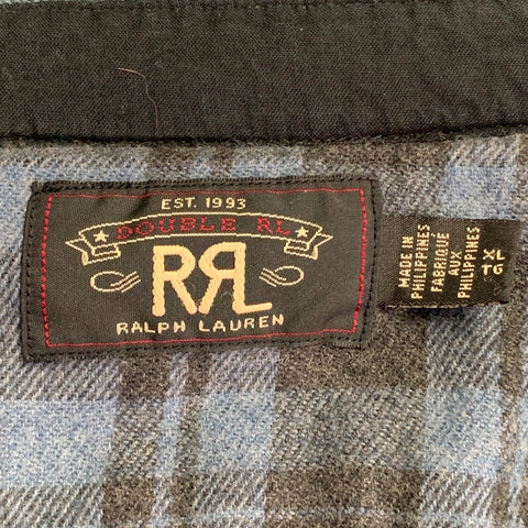 RRL by RALPH LAUREN Size XL Blue Black Stripe Cotton Wool Long Sleeve Shirt