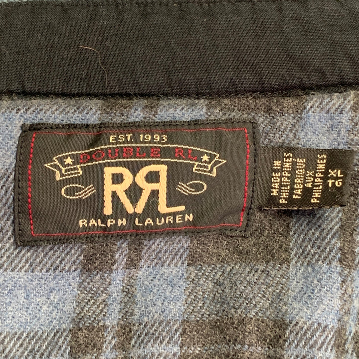 RRL by RALPH LAUREN Size XL Blue Black Stripe Cotton Wool Long Sleeve Shirt
