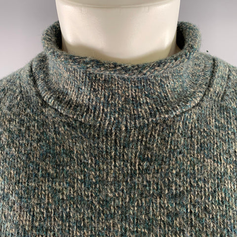 TODD SNYDER Size M Teal Black Cream Marled Wool Mock Neck Sweater