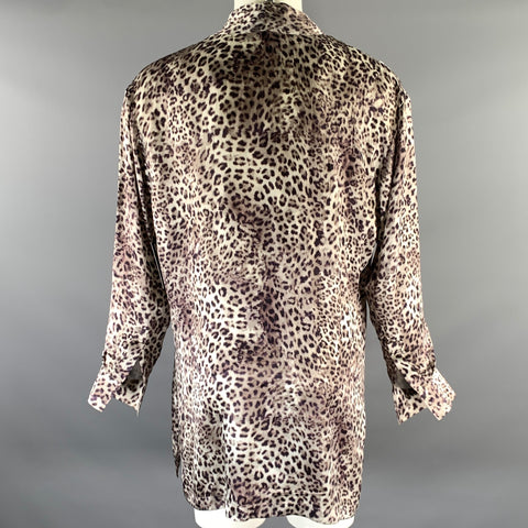 HAIDER ACKERMANN Size S Grey Tan Leopard  Print Silk Robe Cardigan