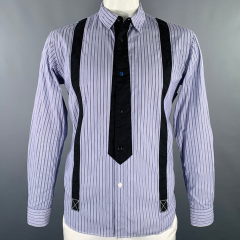 NEIGHBORHOOD Size L Blue Black & White Stripe Cotton Long Sleeve Shirt