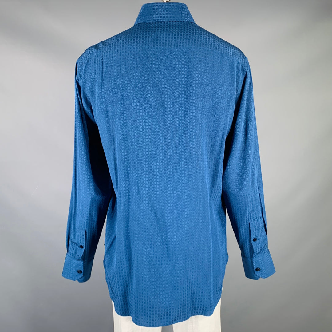 BILLIONAIRE COUTURE Size XL Blue Jacquard Silk Button Up Long Sleeve Shirt