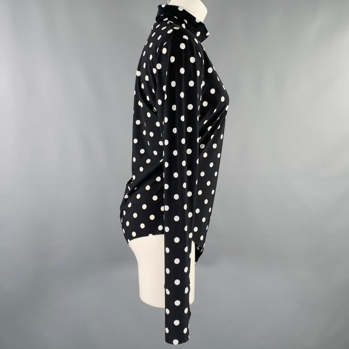 PRABAL GURUNG Size M Black White Lycra Polka Dot Bodysuit Dress Top