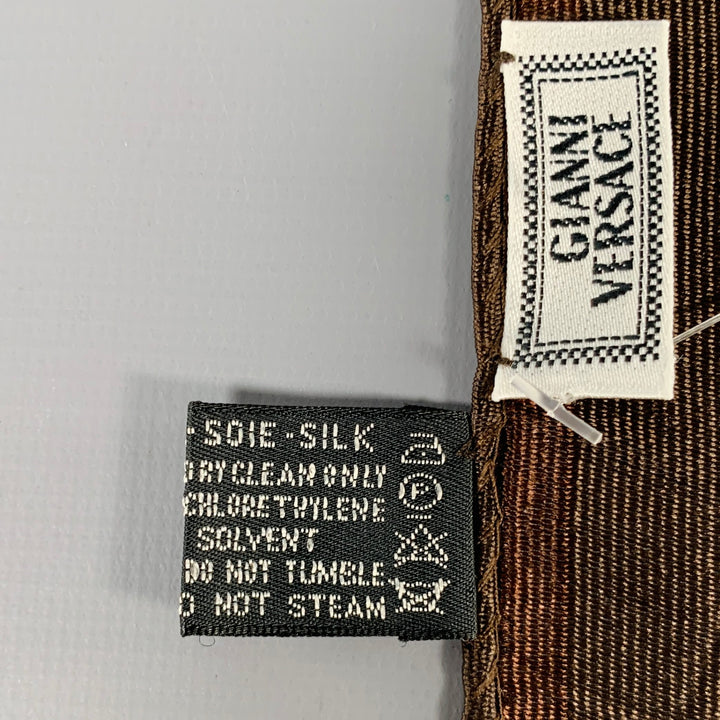 GIANNI VERSACE Brown Taupe Medusa Heads Silk Pocket Square