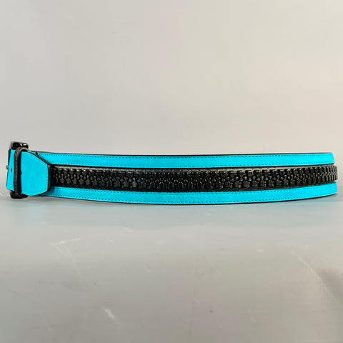BURBERRY Size 38 Turquoise Leather Zipper Belt