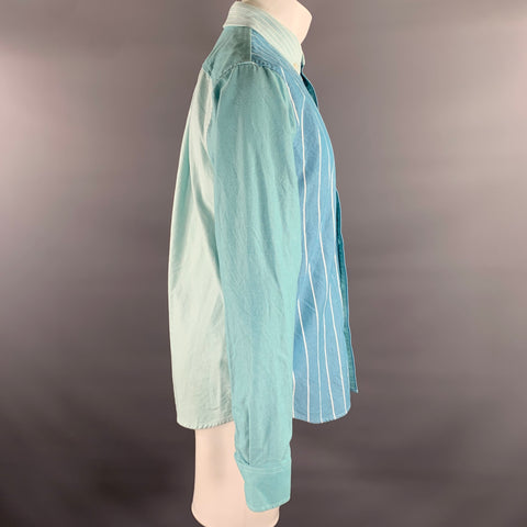 AIME LEON DORE Size M Green Turquoise Mixed Patterns Cotton Long Sleeve Shirt