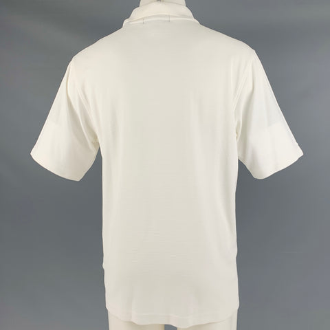 BUGATCHI UOMO Size M White Textured Modal Blend Buttoned Polo