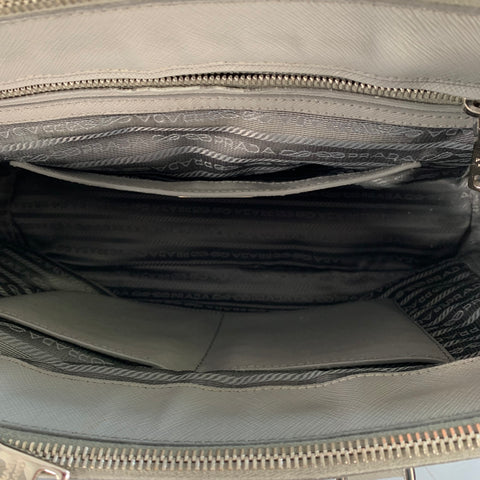 PRADA Galleria Grey Saffiano Leather Top Handles Handbag