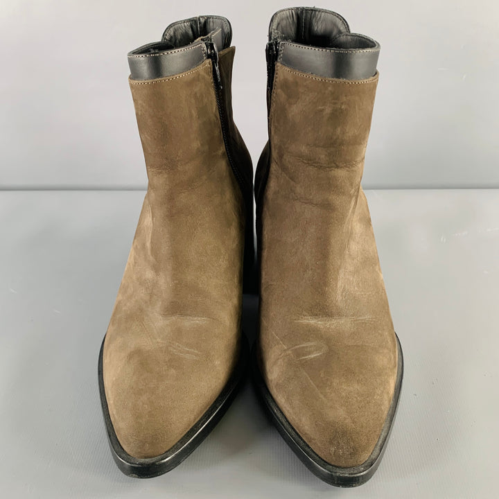 VINCE Size 7.5 Grey Brown Suede Chunky Heel Boots