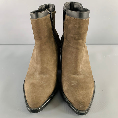 VINCE Size 7.5 Grey Brown Suede Chunky Heel Boots