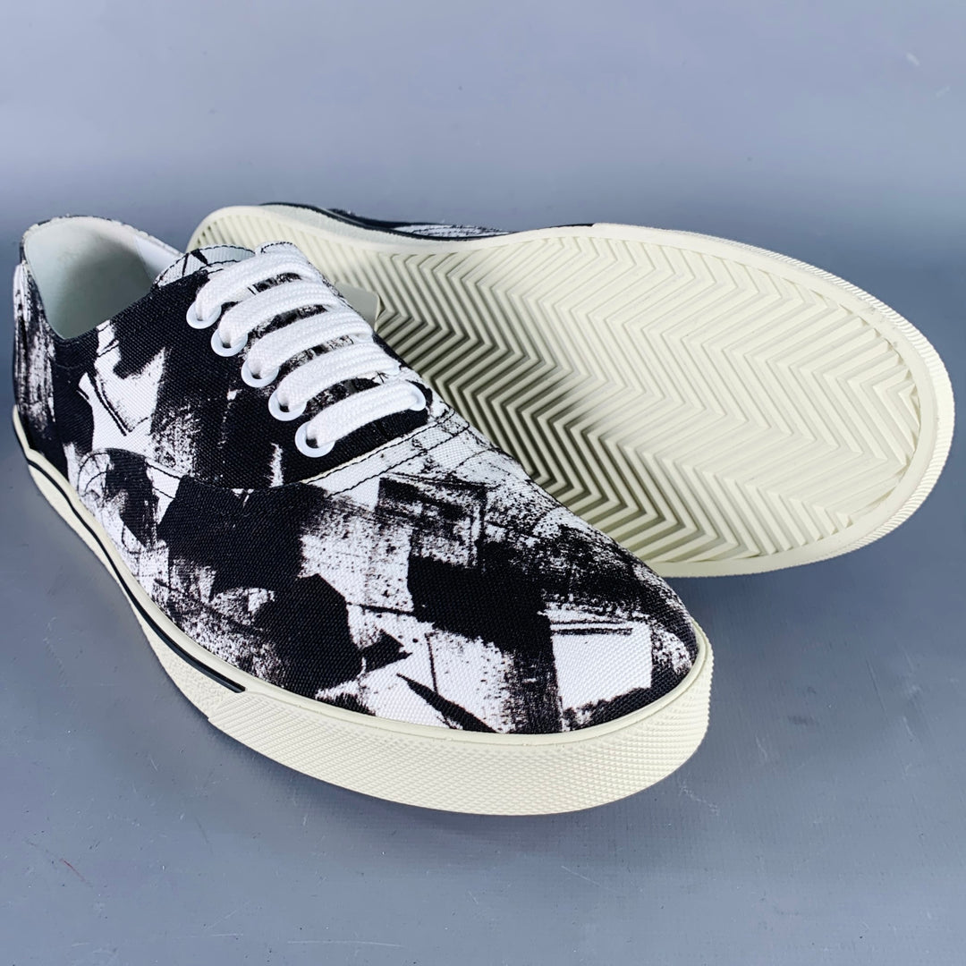 CELINE Fall 2019 Size 9 Black White Marbled Canvas Lace-Up Sneakers
