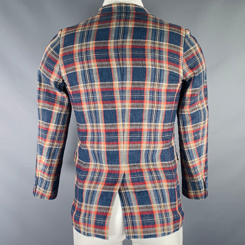 BURBERRY LONDON Size XXS Blue Multi Color Plaid Linen Sport Coat