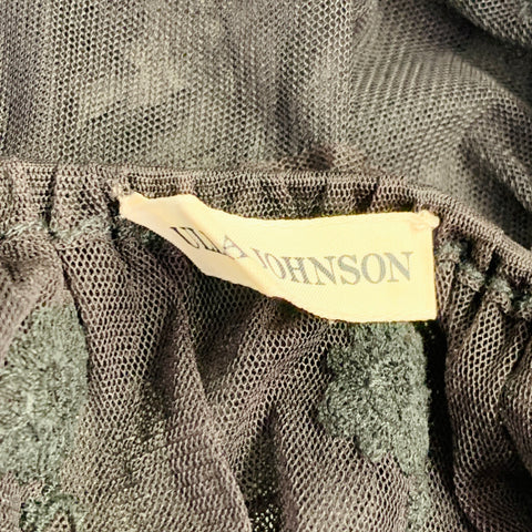 ULLA JOHNSON Size 0 Brown Black Nylon Mesh Lace Ruffle Dress Top