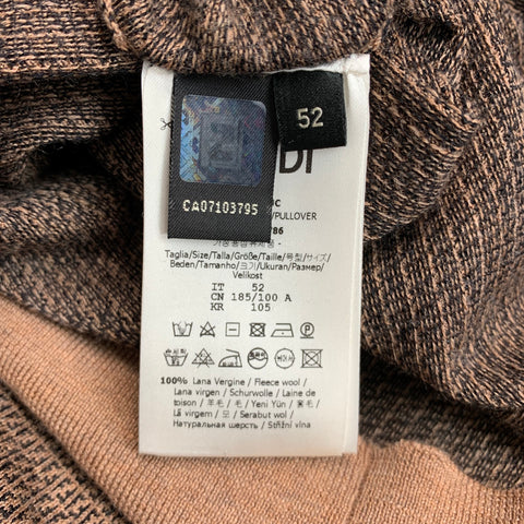 FENDI Taille L Pull à col rond en laine monogramme marron beige