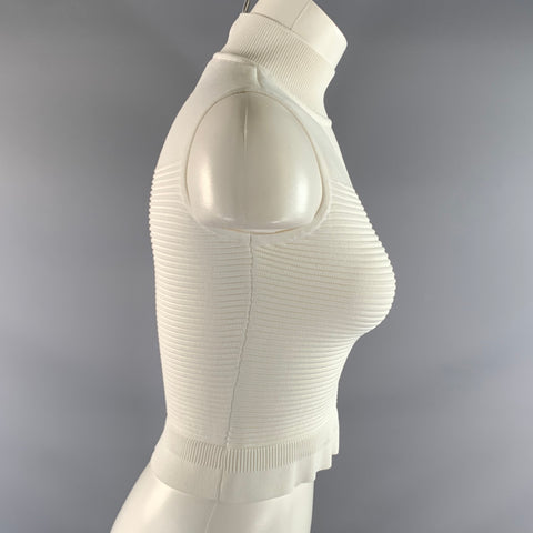 EDELINE LEE Size M White Viscose & Nylon Ribbed Tank Casual Top