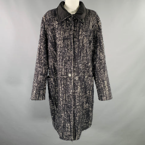MARINA RINALDI Size M Black White Wool Blend Tweed Reversible Coat