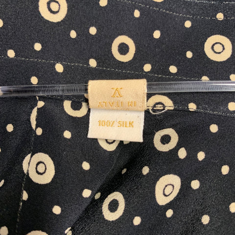 BRIONI Taille XL Chemise à Manches Longues Boutonnée en Soie Noire à Pois Beiges