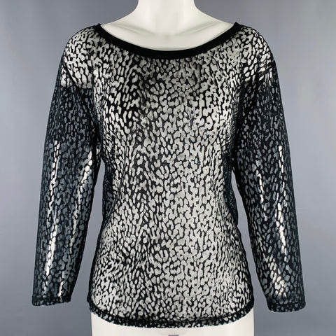 SAINT LAURENT Size S Black Lyocell Blend See Through Animal Print Casual Top