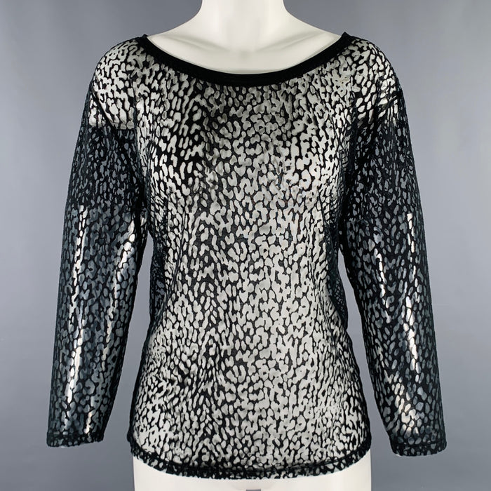 SAINT LAURENT Size S Black Lyocell Blend See Through Animal Print Casual Top
