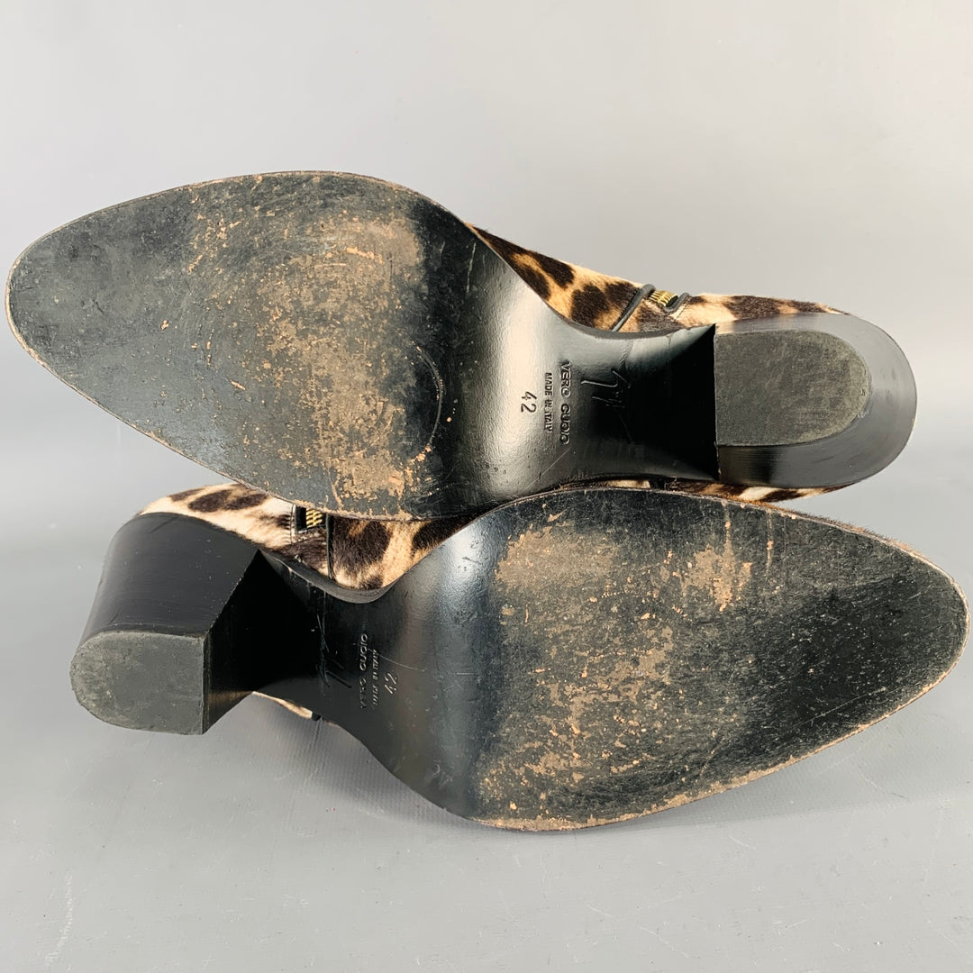 GIUSEPPE ZANOTTI Size 9 Black Brown Animal Print Side Zipper Ankle Boots