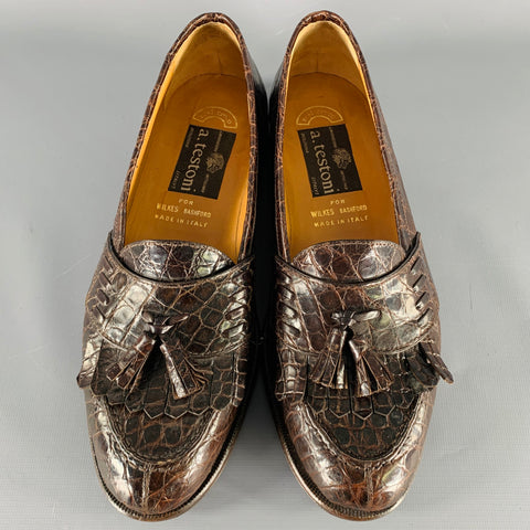 A.TESTONI Size 8.5 Brown Alligator Leather Moccasin Loafers