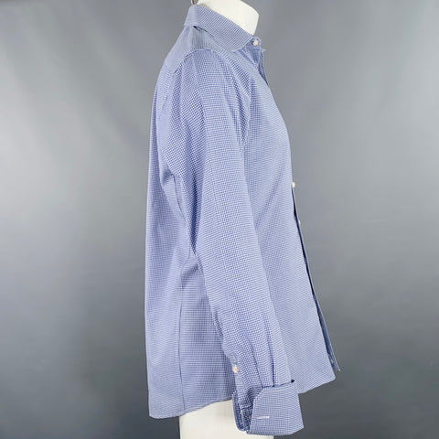 PINK Size M Blue White Cotton Nailhead French Cuff Long Sleeve Shirt