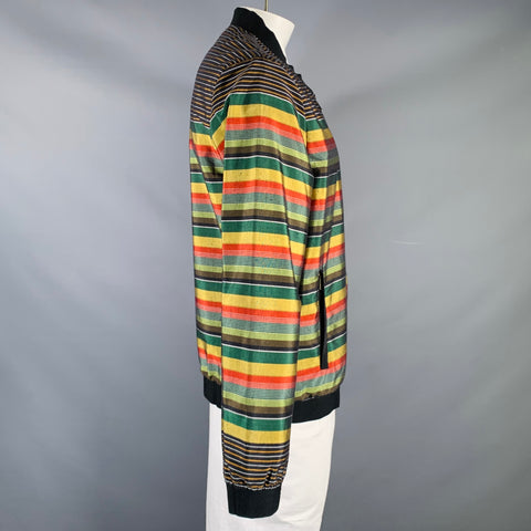 SCOTCH AND SODA Size XL Black Multi Color Polyester Cotton Stripe Bomber Jacket