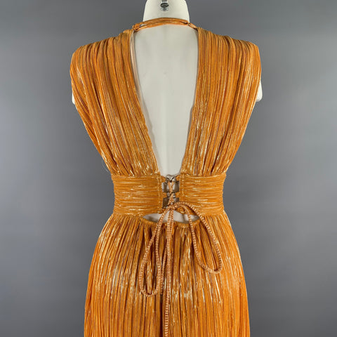 SABINA MUSAYEV Size M Gold Orange Lurex Pleated Long Dress