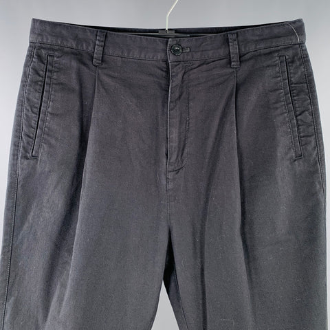 HELMUT LANG Size 32 Black Twill Cotton Blend Pleated Casual Pants