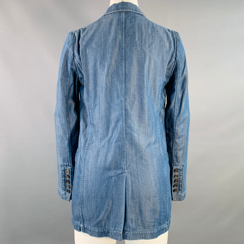 GUCCI Size 2 Blue Lyocell Twill Notch Lapel Single Button Jacket Blazer