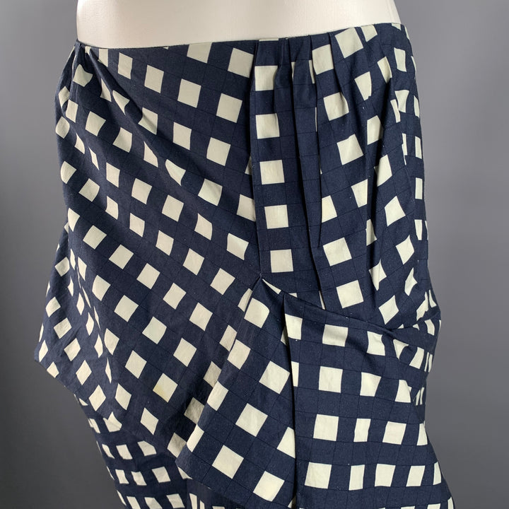 MARC JACOBS Size 6 Navy White Cotton Gingham Mid-Calf Skirt