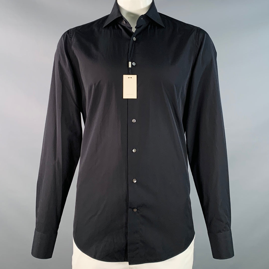 SUITSUPPLY Size L Black Egyptian Cotton Curved Cutaway Slim Fit Long Sleeve Shirt