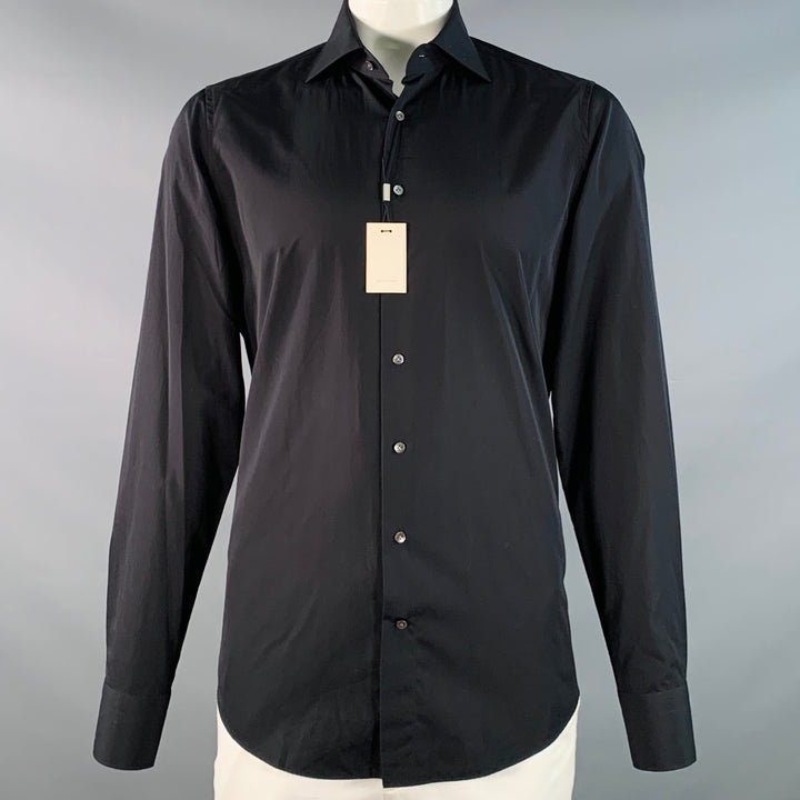 SUITSUPPLY Size L Black Egyptian Cotton Curved Cutaway Slim Fit Long Sleeve Shirt