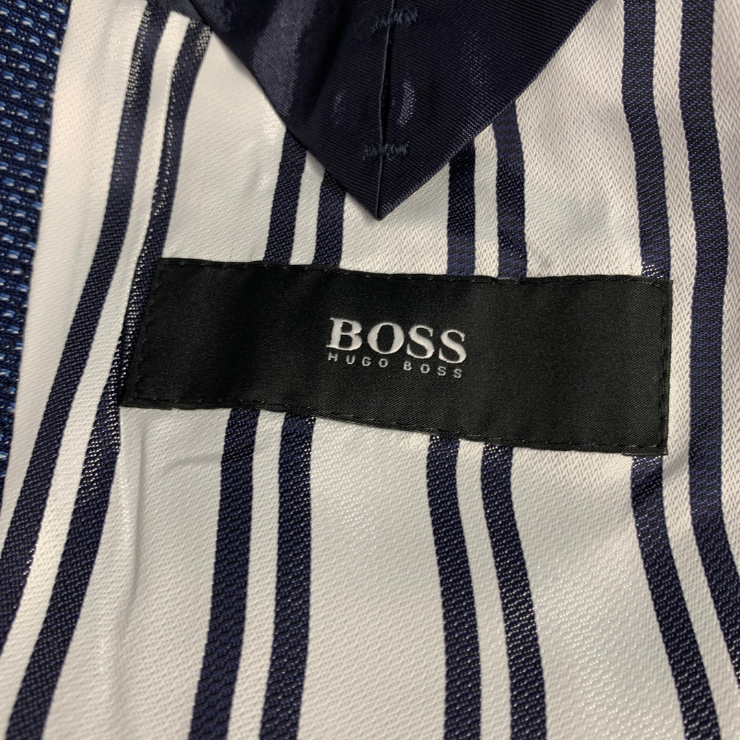 BOSS by HUGO BOSS Size 46 Navy Blue Nailhead Virgin Wool Sport Coat