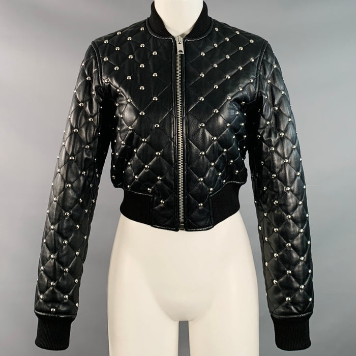 MICHAEL by MICHAEL KORS Size XS Black Quilted Leather Studded Cropped Bomber Jacket