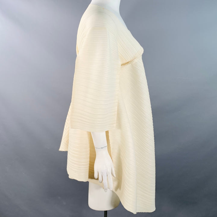 RON DAVID STUDIO One Size Cream Polyester Pleated 3/4 Sleeves Tie Dress